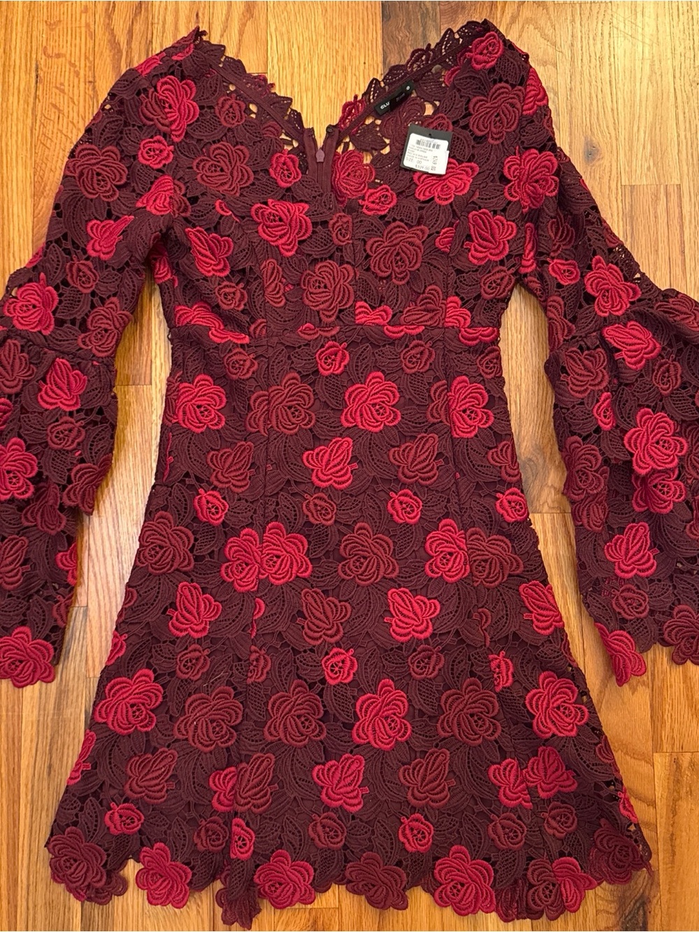 Club Monaco Burgundy Dress with Red Floral Lace